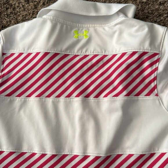 Under Armour Polo Shirt Size Medium Pink White Golf - Picture 6 of 6
